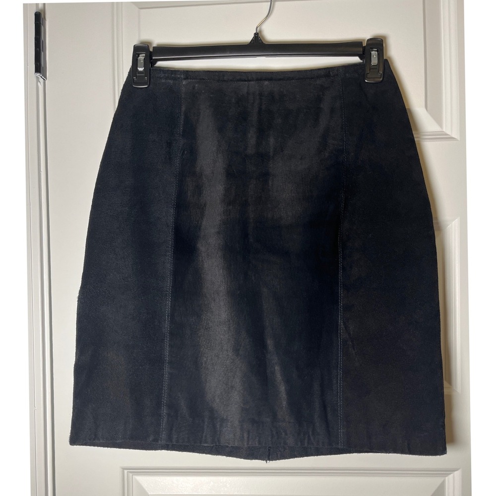 Savannah Black Suede Leather Mini Skirt Size 10 Panel Stitched SW07801 COB7310